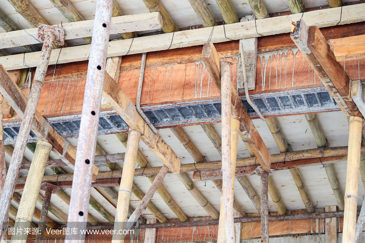竹脚手架在房屋建筑工地支撑混凝土梁